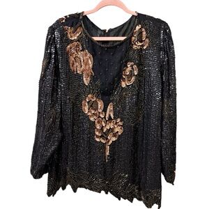 Stenay Silk Elegant Black and Gold All over Sequin/Beaded  Lined Women's Top